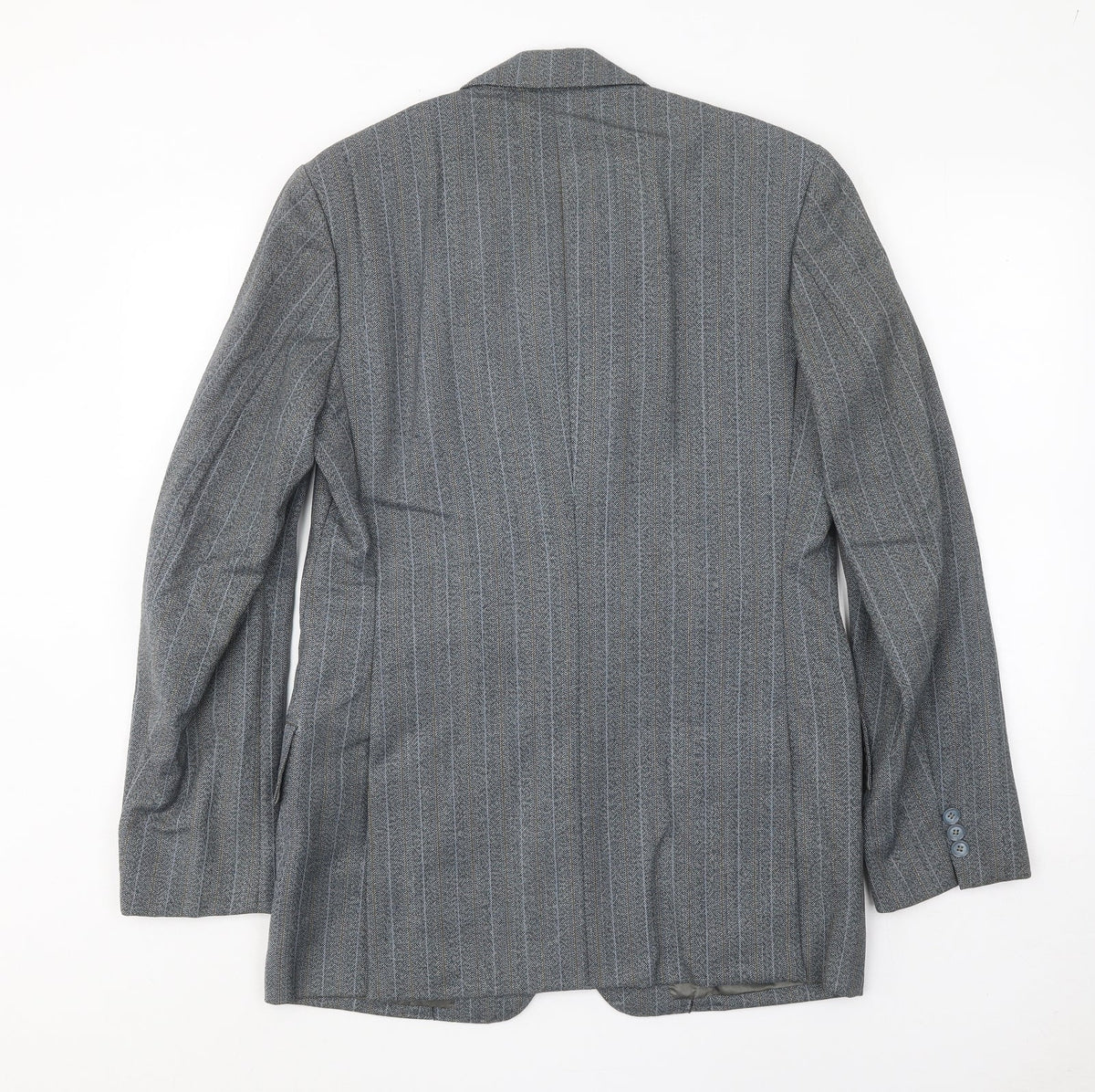 J.J.Chan Mens Grey Striped Wool Jacket Suit Jacket Size 36 Regular