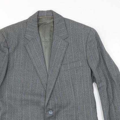 J.J.Chan Mens Grey Striped Wool Jacket Suit Jacket Size 36 Regular
