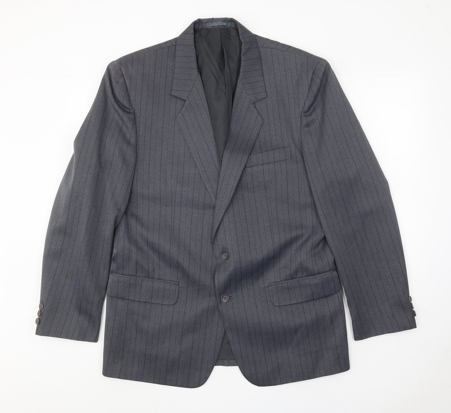 Hui Mens Blue Striped Polyester Jacket Suit Jacket Size 40 Regular
