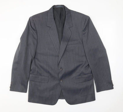 Hui Mens Blue Striped Polyester Jacket Suit Jacket Size 40 Regular