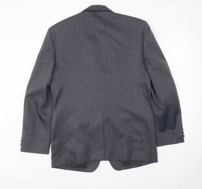 Hui Mens Blue Striped Polyester Jacket Suit Jacket Size 40 Regular
