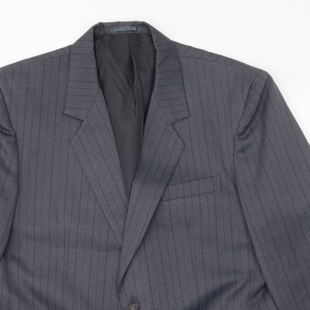 Hui Mens Blue Striped Polyester Jacket Suit Jacket Size 40 Regular