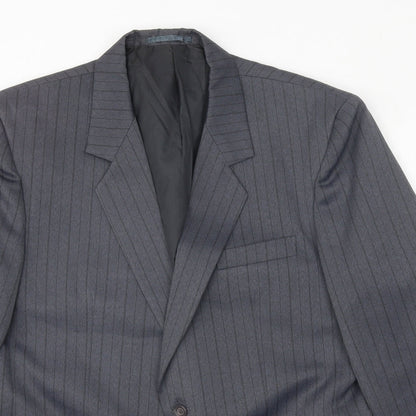 Hui Mens Blue Striped Polyester Jacket Suit Jacket Size 40 Regular