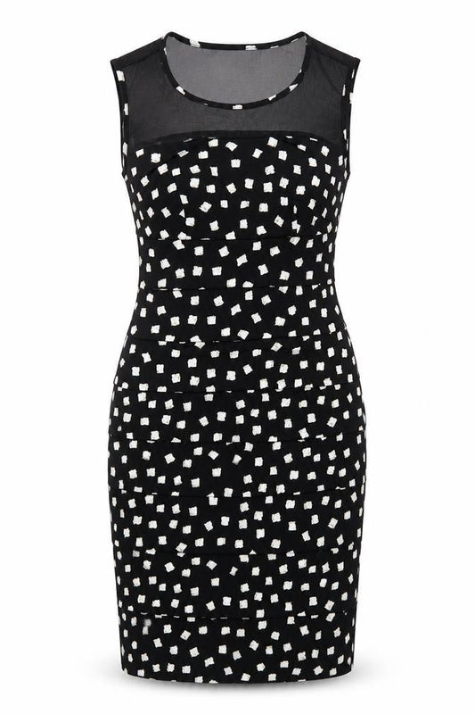 En Focus Studio Womens Black Geometric Polyester A-Line Size 4 Round Neck Pullover