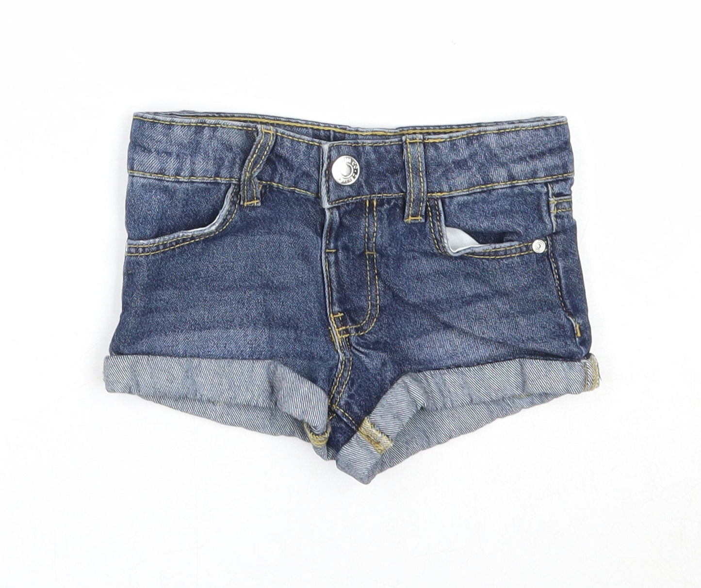 Denim & Co. Girls Blue Cotton Cropped Trousers Size 18-24 Months Snap