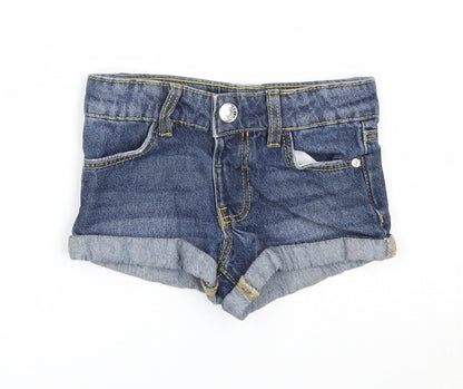 Denim & Co. Girls Blue Cotton Cropped Trousers Size 18-24 Months Snap
