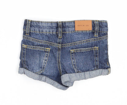 Denim & Co. Girls Blue Cotton Cropped Trousers Size 18-24 Months Snap