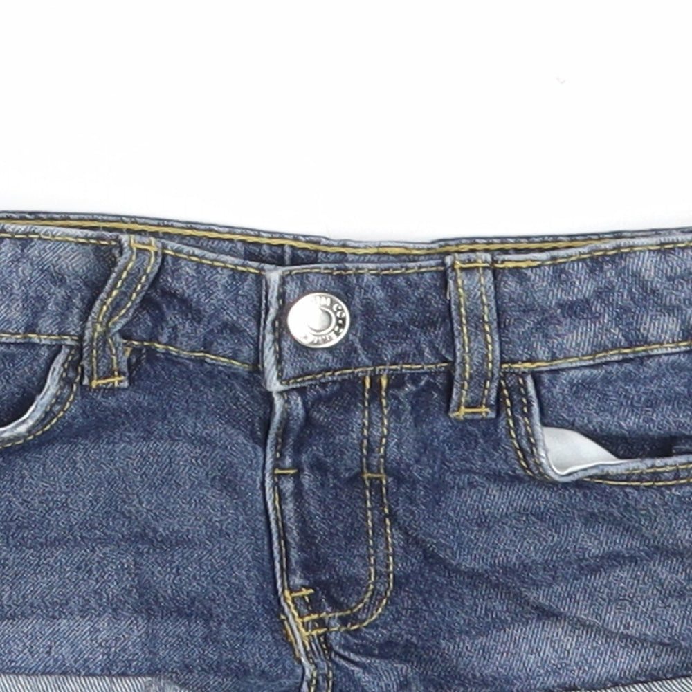 Denim & Co. Girls Blue Cotton Cropped Trousers Size 18-24 Months Snap