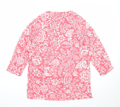 Marks and Spencer Womens Pink Floral Polyester Basic Blouse Size 8 Round Neck
