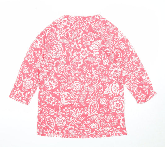 Marks and Spencer Womens Pink Floral Polyester Basic Blouse Size 8 Round Neck