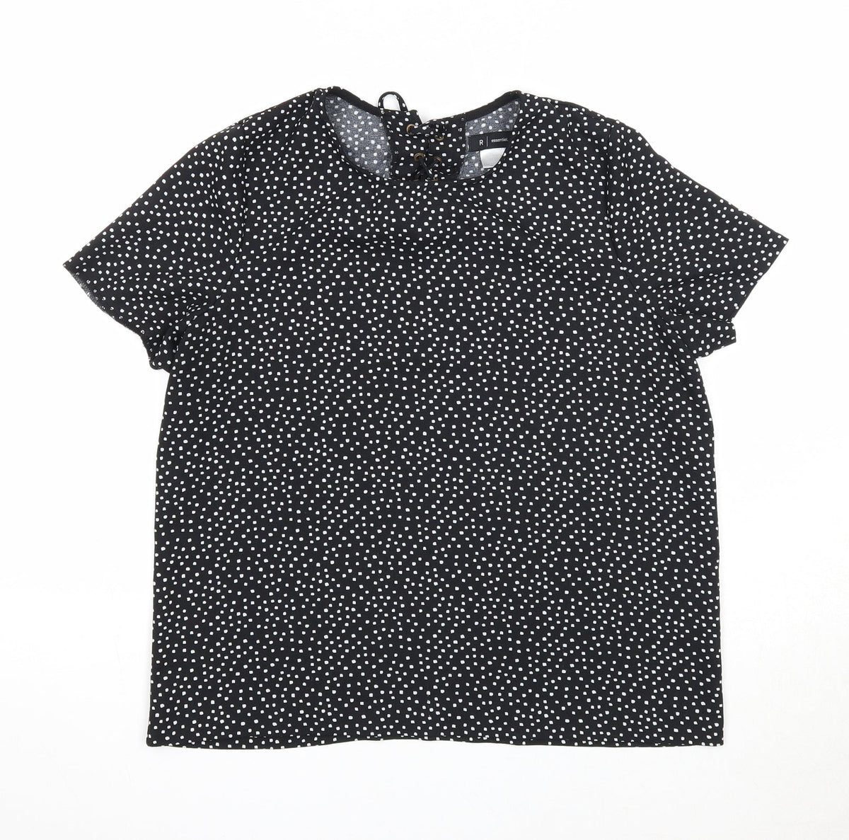 Essentiel Womens Black Polka Dot Polyester Basic T-Shirt Size 12 Round Neck