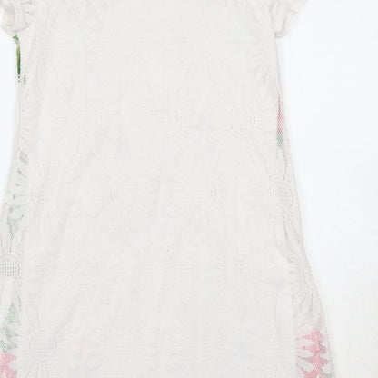 Izabel London Womens White Floral Polyester T-Shirt Dress Size 8 Round Neck Pullover