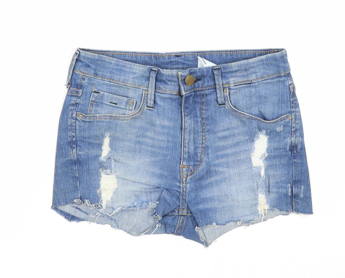 &Denim Womens Blue Cotton Cut-Off Shorts Size 4 Regular Zip