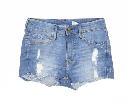 &Denim Womens Blue Cotton Cut-Off Shorts Size 4 Regular Zip