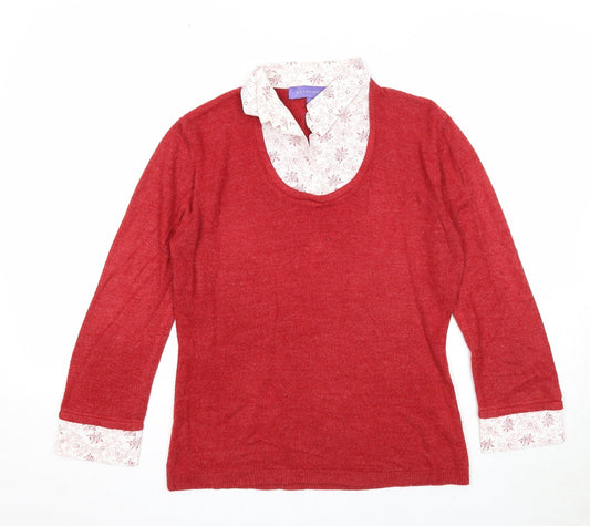Autonomy Womens Red Collared Acrylic Pullover Jumper Size 14 - Shirt Insert