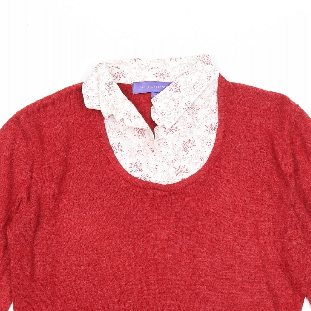 Autonomy Womens Red Collared Acrylic Pullover Jumper Size 14 - Shirt Insert