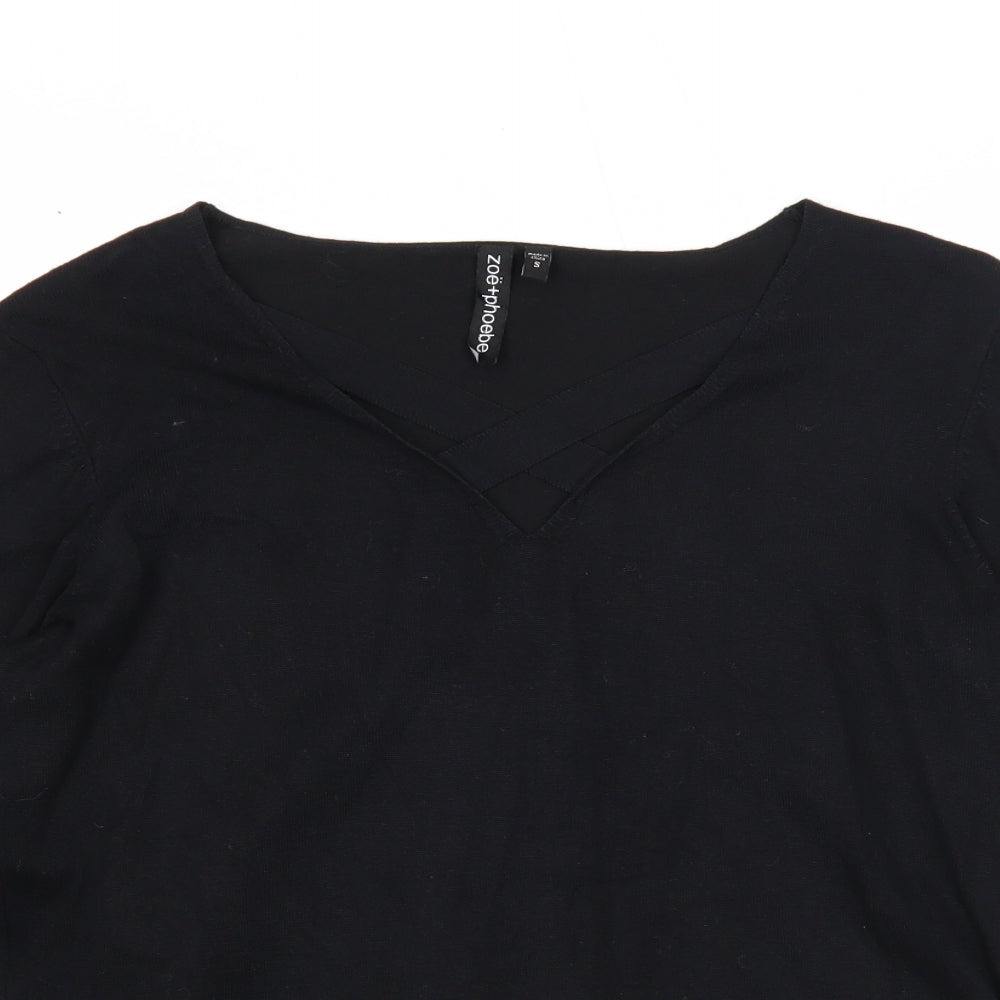 Zoe+Phoebe Womens Black V-Neck Viscose Pullover Jumper Size S