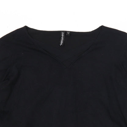 Zoe+Phoebe Womens Black V-Neck Viscose Pullover Jumper Size S