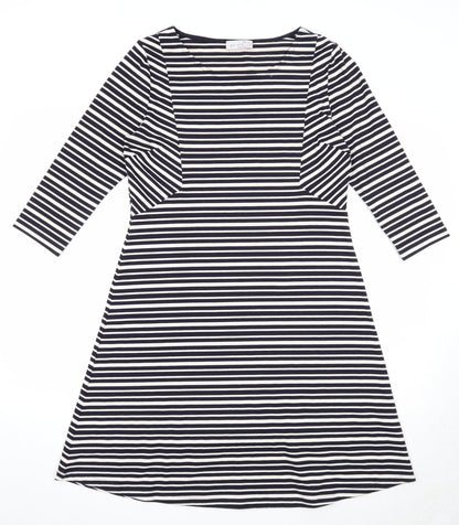 Per Una Womens Blue Striped Polyester Trapeze & Swing Size 12 Round Neck Pullover