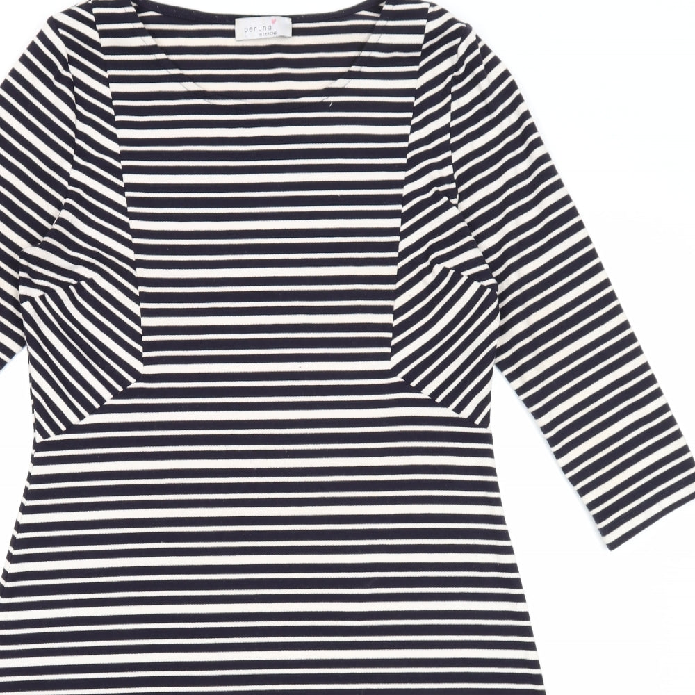 Per Una Womens Blue Striped Polyester Trapeze & Swing Size 12 Round Neck Pullover