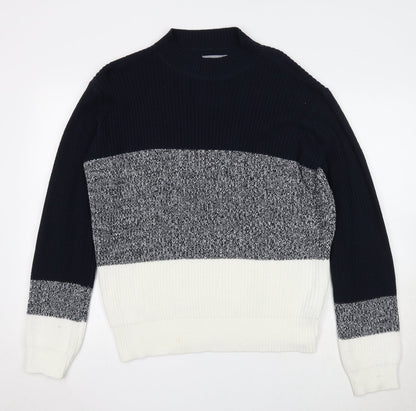 b.young Womens Blue Round Neck Striped Cotton Pullover Jumper Size XL