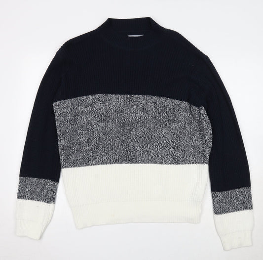 b.young Womens Blue Round Neck Striped Cotton Pullover Jumper Size XL