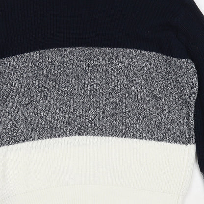 b.young Womens Blue Round Neck Striped Cotton Pullover Jumper Size XL