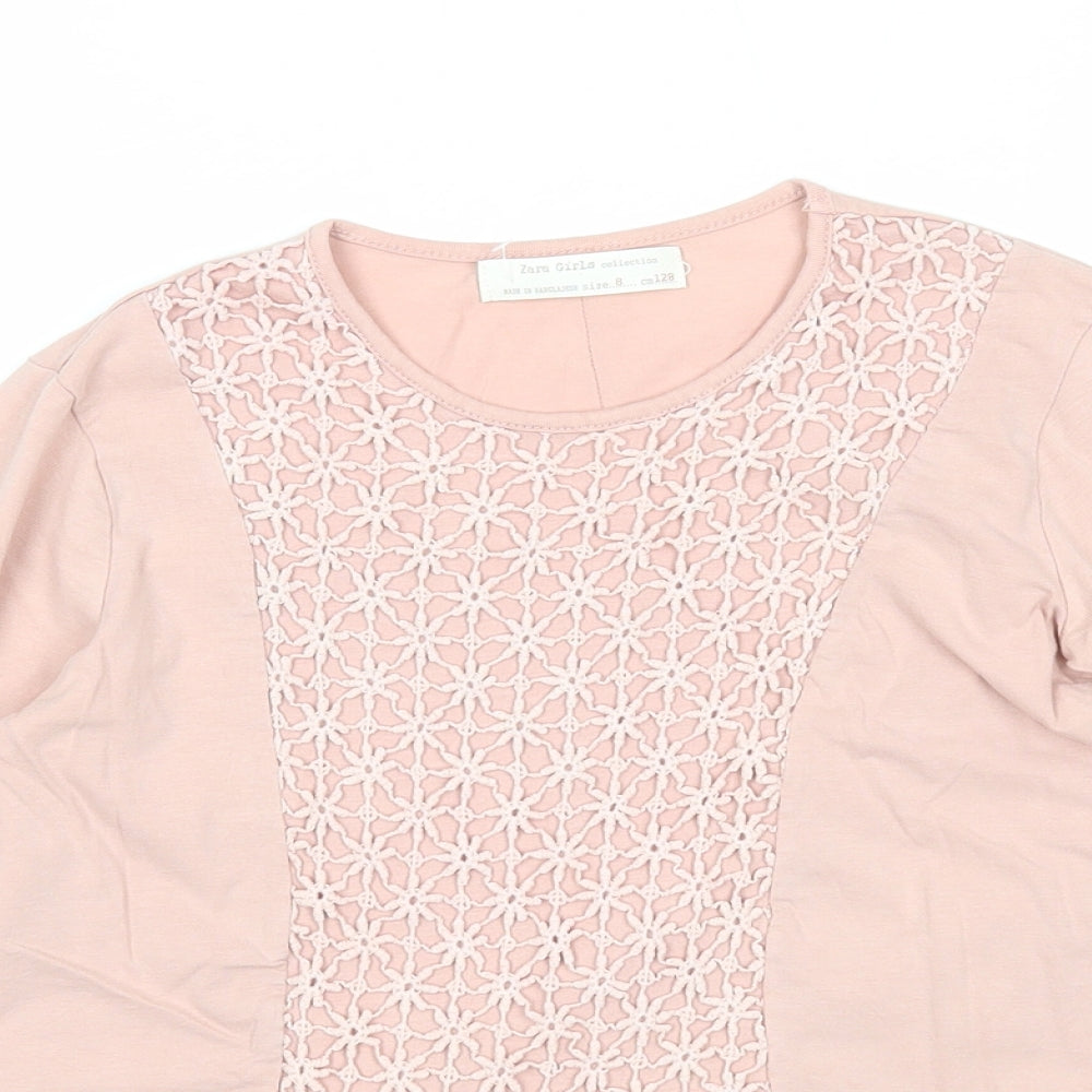 Zara Girls Pink Cotton Basic T-Shirt Size 8 Years Round Neck Pullover