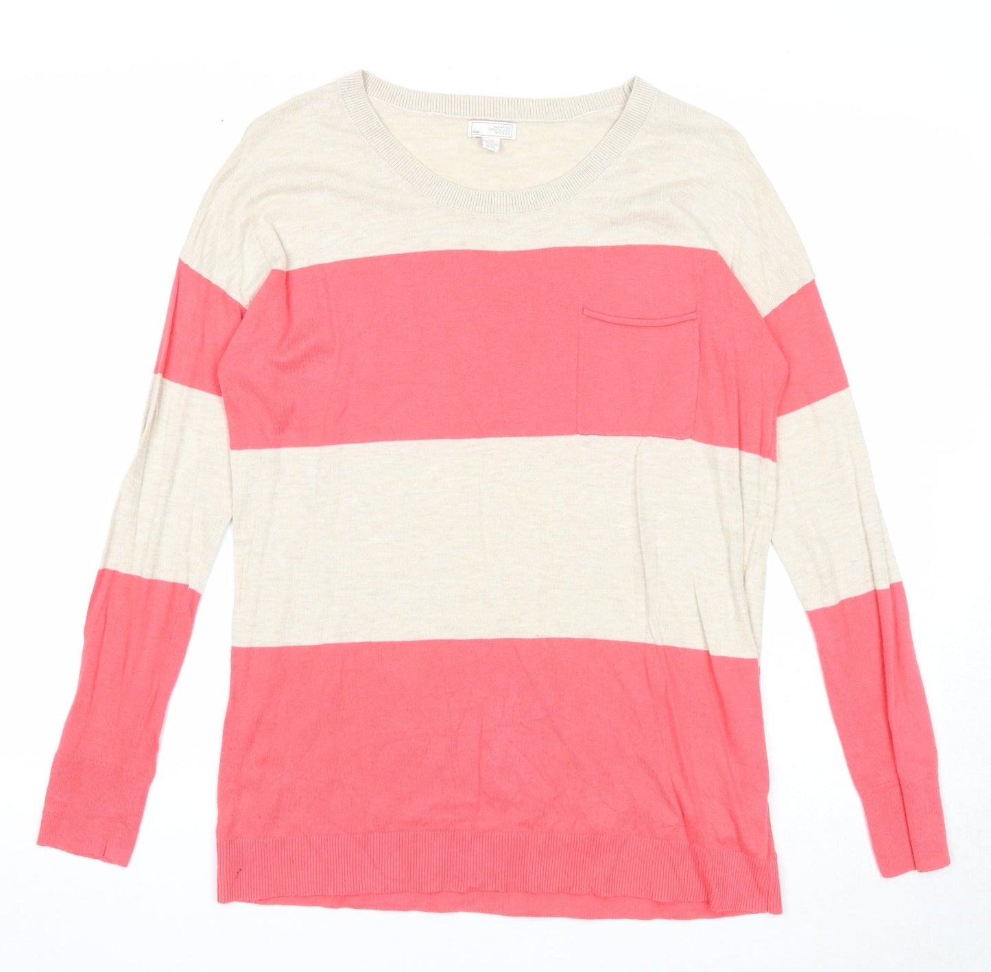 Gap Womens Pink Round Neck Striped Cotton Pullover Jumper Size S