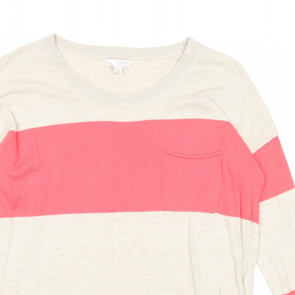Gap Womens Pink Round Neck Striped Cotton Pullover Jumper Size S