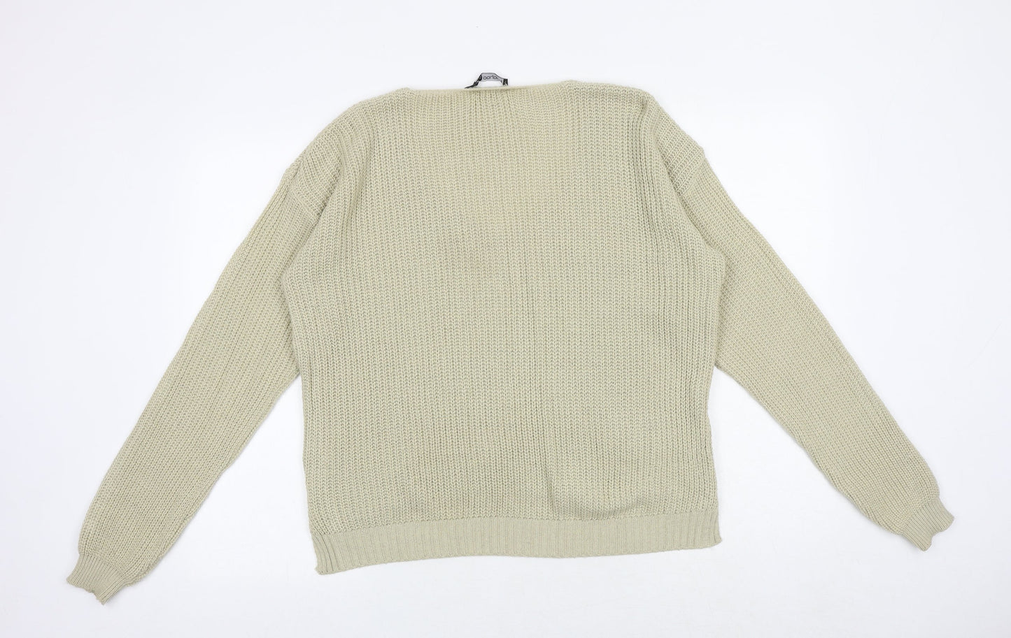 Boohoo Womens Beige V-Neck Acrylic Pullover Jumper Size M