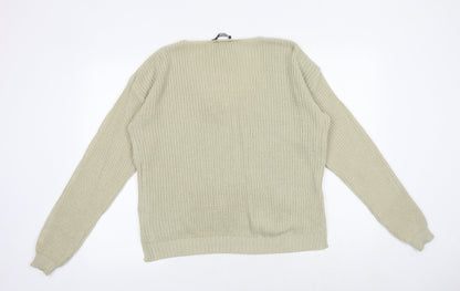 Boohoo Womens Beige V-Neck Acrylic Pullover Jumper Size M