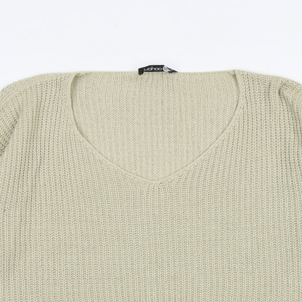 Boohoo Womens Beige V-Neck Acrylic Pullover Jumper Size M