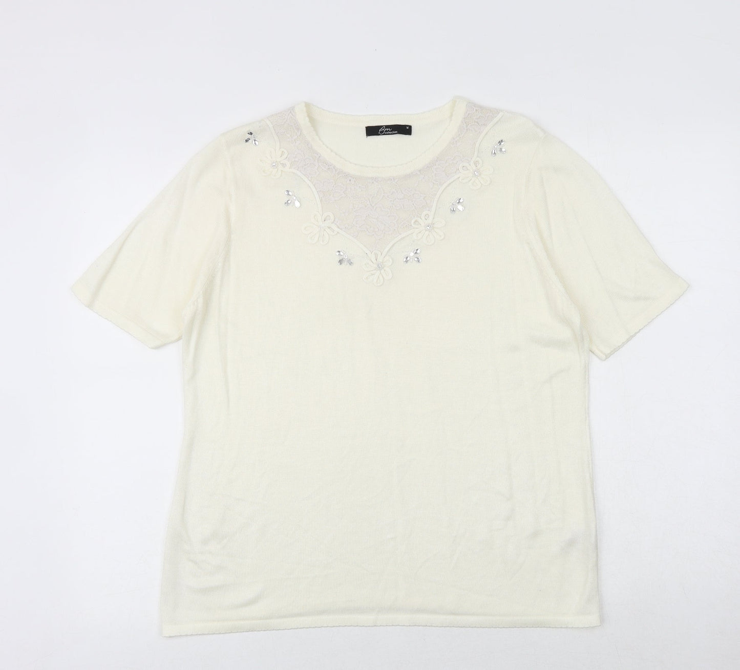 Womens UK Size M Bonmarché Ivory Basic T-Shirt
