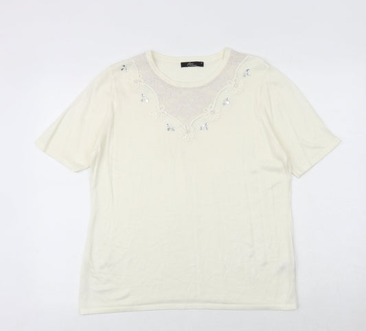 Womens UK Size M Bonmarché Ivory Basic T-Shirt
