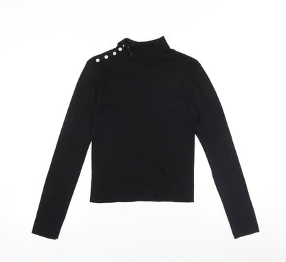 Suchita Womens Black Roll Neck Polyester Pullover Jumper Size S