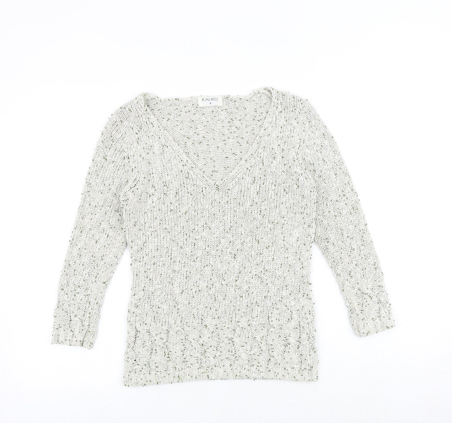 Kaliko Womens Multicoloured V-Neck Silk Pullover Jumper Size 8