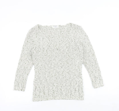 Kaliko Womens Multicoloured V-Neck Silk Pullover Jumper Size 8