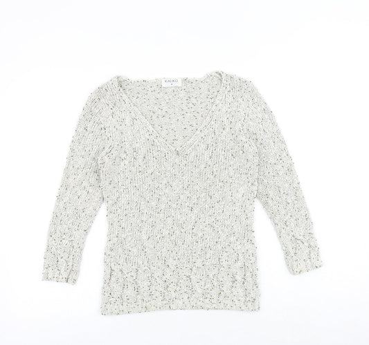 Kaliko Womens Multicoloured V-Neck Silk Pullover Jumper Size 8