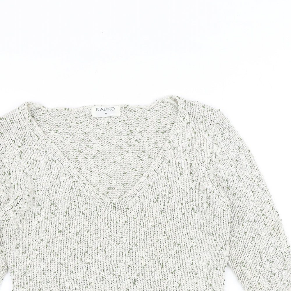 Kaliko Womens Multicoloured V-Neck Silk Pullover Jumper Size 8