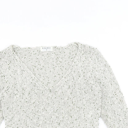 Kaliko Womens Multicoloured V-Neck Silk Pullover Jumper Size 8