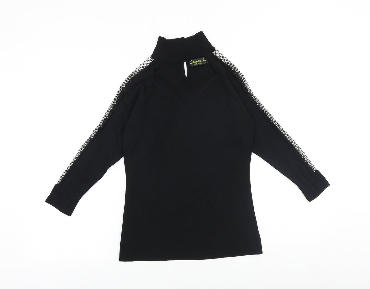 Claudia C Womens Black Mock Neck Viscose Pullover Jumper Size S