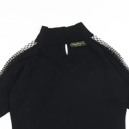 Claudia C Womens Black Mock Neck Viscose Pullover Jumper Size S