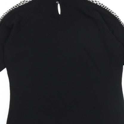 Claudia C Womens Black Mock Neck Viscose Pullover Jumper Size S