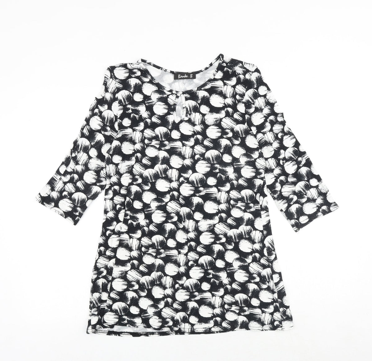Banke.B Womens Black Geometric Viscose Basic Blouse Size 10 Round Neck