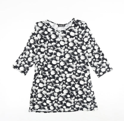 Banke.B Womens Black Geometric Viscose Basic Blouse Size 10 Round Neck