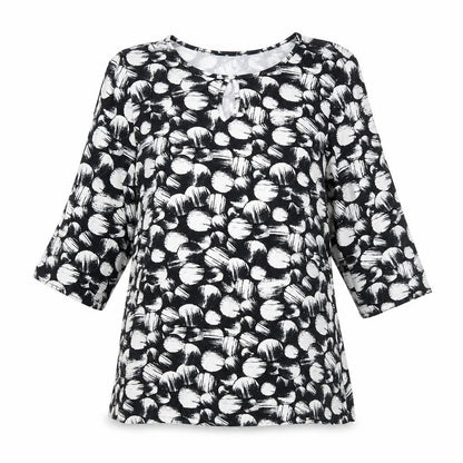 Banke.B Womens Black Geometric Viscose Basic Blouse Size 10 Round Neck