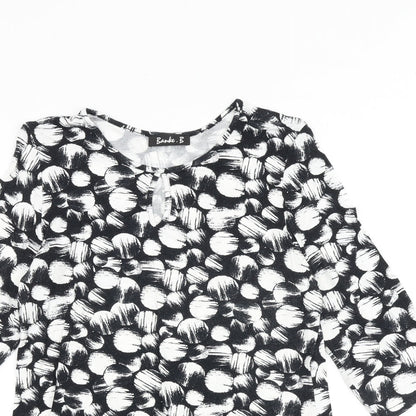 Banke.B Womens Black Geometric Viscose Basic Blouse Size 10 Round Neck