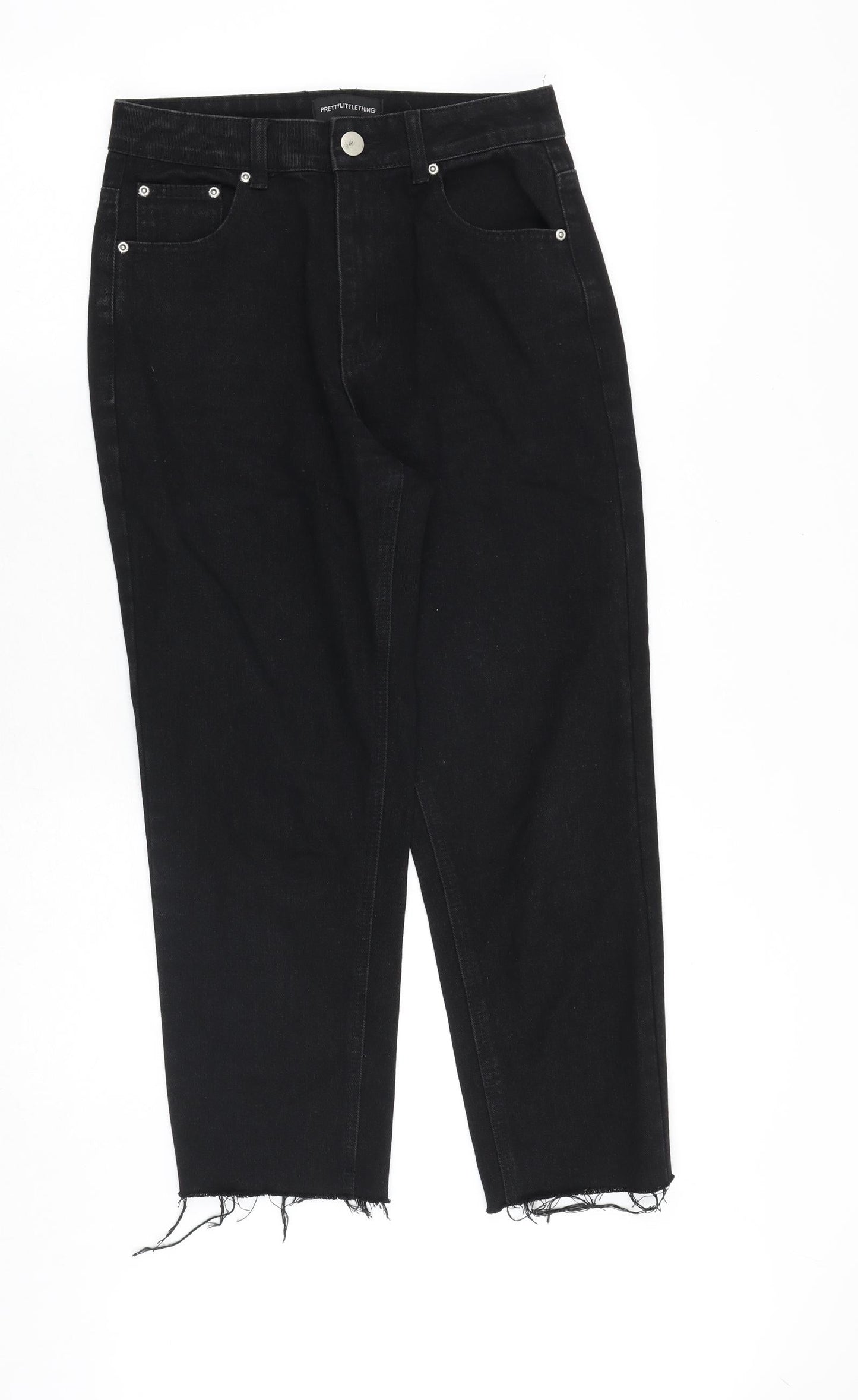 PRETTYLITTLETHING Womens Black Cotton Straight Jeans Size 8 Relaxed Zip