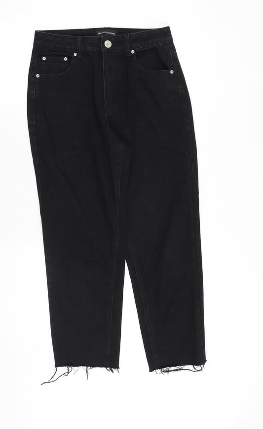 PRETTYLITTLETHING Womens Black Cotton Straight Jeans Size 8 Relaxed Zip